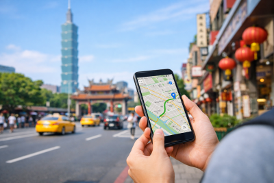 台湾旅行でスマホの地図を確認しているeSIM記事用イメージ